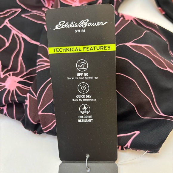 Eddie Bauer Ruched Shaping One Piece Swimsuit Bathing Suit Black Floral M NEW - Picture 8 of 14